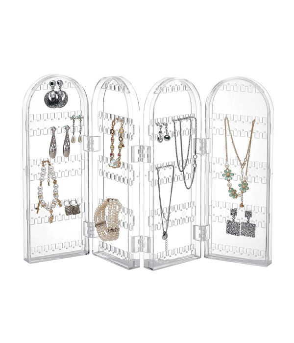 YouBella Jewellery Hanger Organizer Foldable Acrylic Earring, Necklace & Bracelet Holder Display Screen Stand, White, Medium